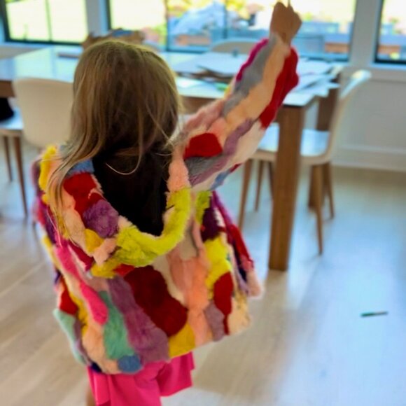 Adrienne Landau Kids Girls Multicolor Real Rabbit Fur Jacket - Picture 3 of 11